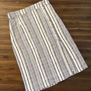 Lulus Sabine Grey Striped Button Down Midi Skirt Large